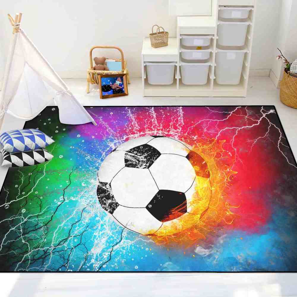 Vivid Fire & Ice Soccer Ball Kids Room Floor Mat | CozyLil