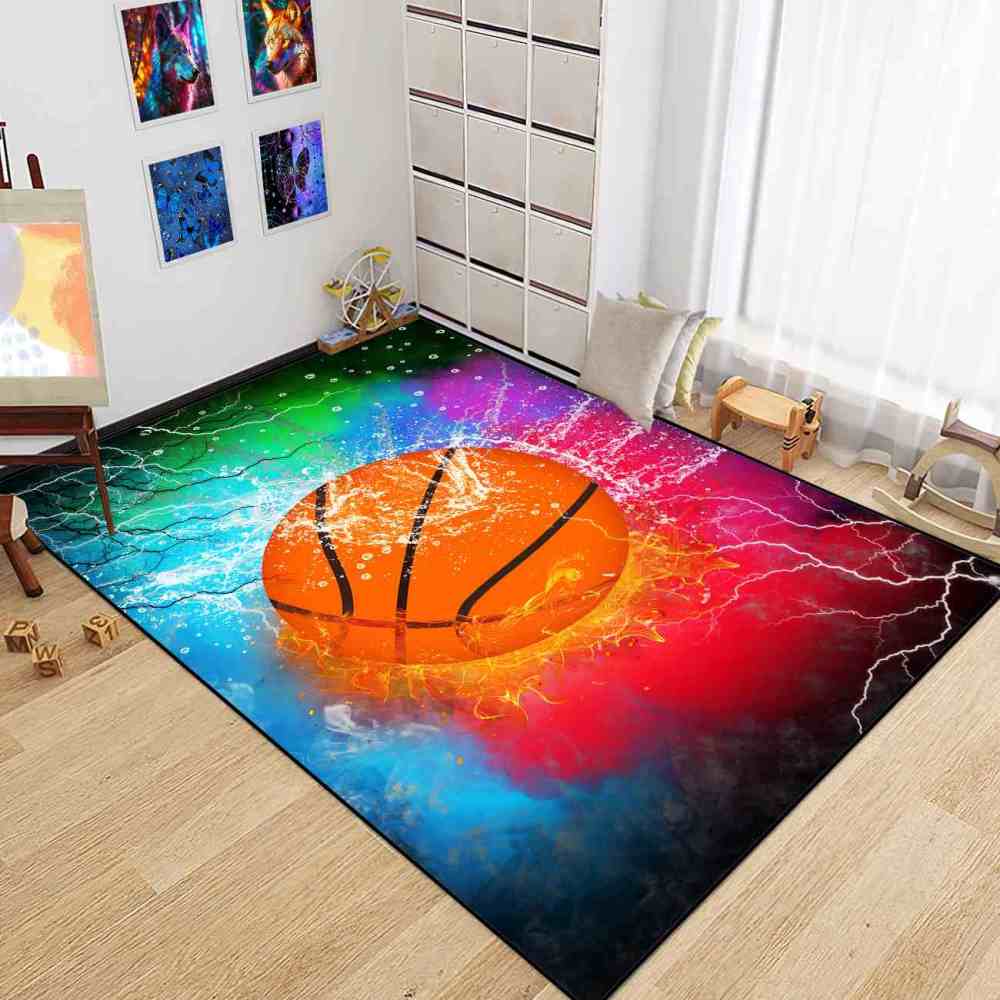 Epic Fire & Ice Basketball Boys Bedroom Area Rug | CozyLil