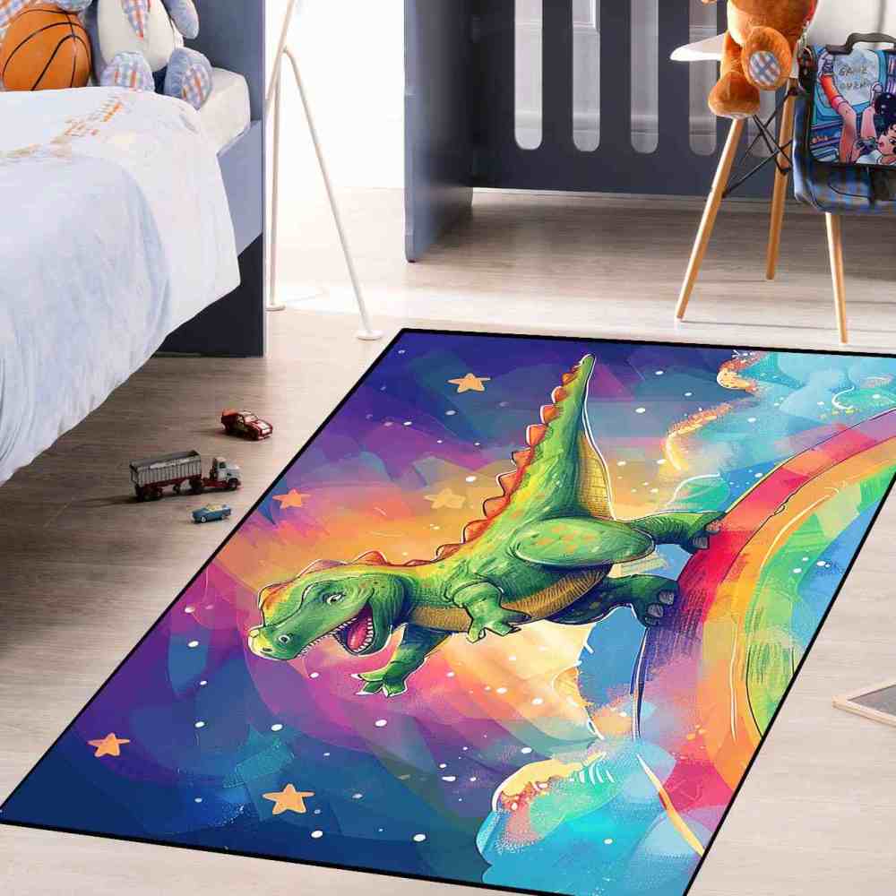 Prehistoric Galaxy Dinosaur Boys Bedroom Area Rug | CozyLil