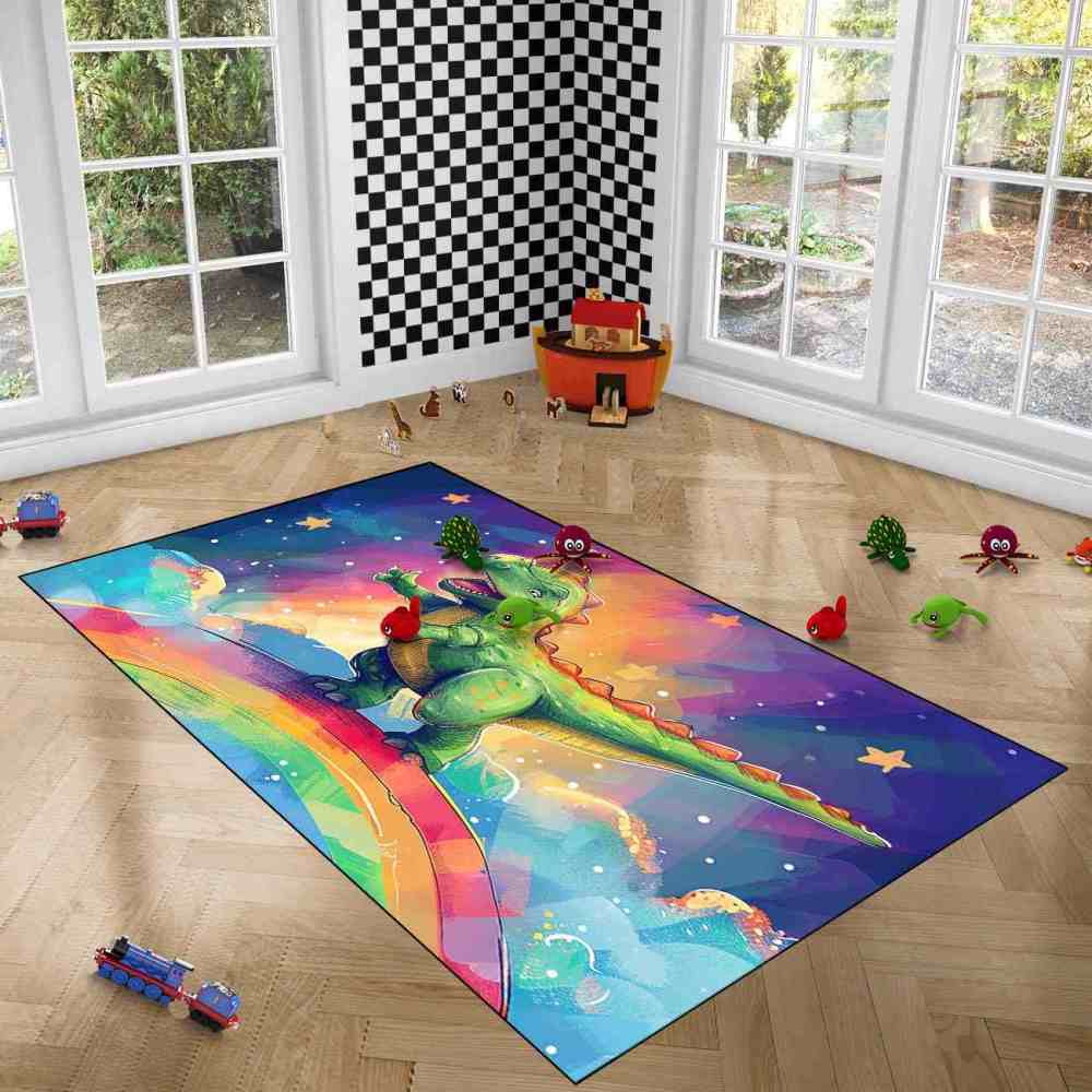 Prehistoric Galaxy Dinosaur Boys Bedroom Area Rug | CozyLil