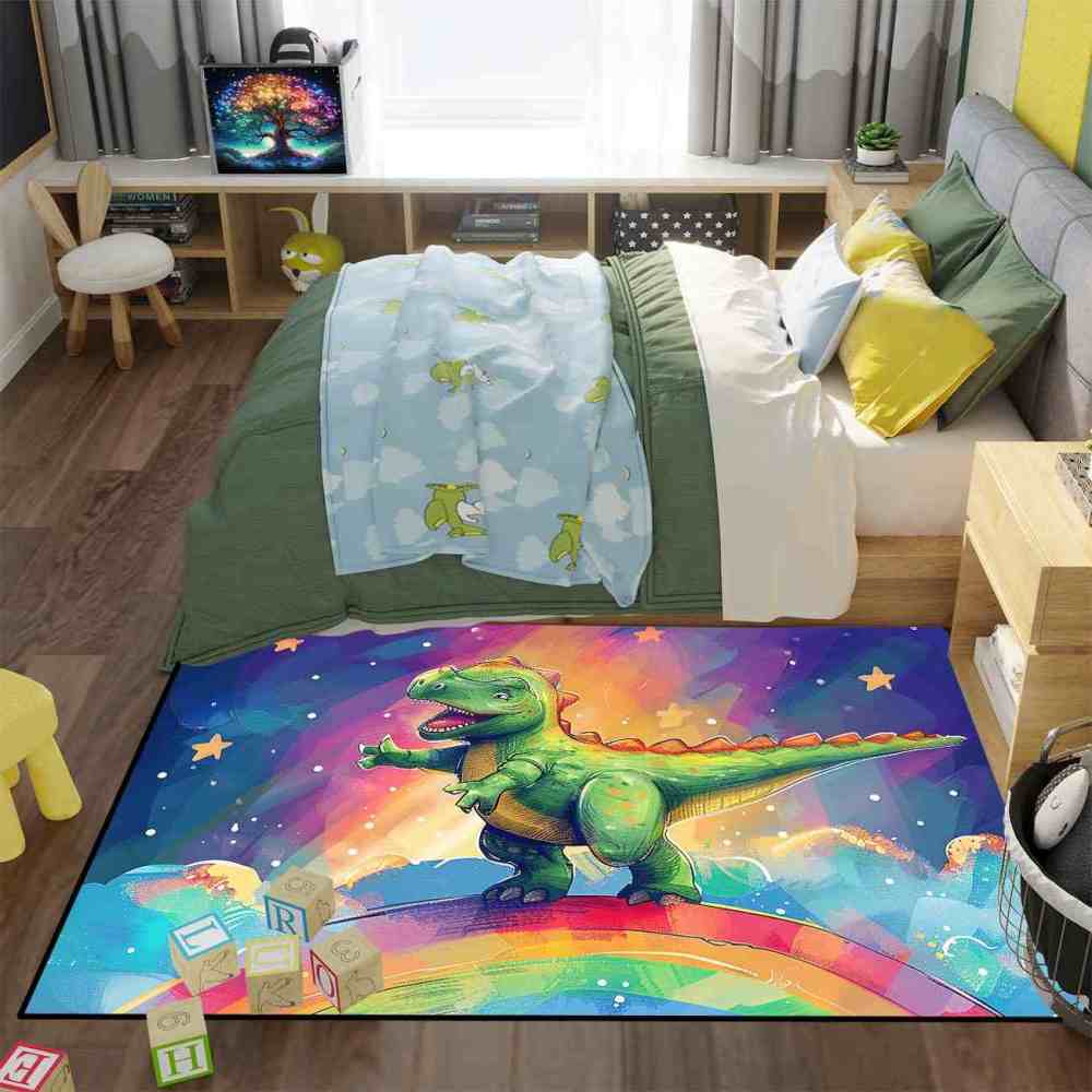 Prehistoric Galaxy Dinosaur Boys Bedroom Area Rug | CozyLil