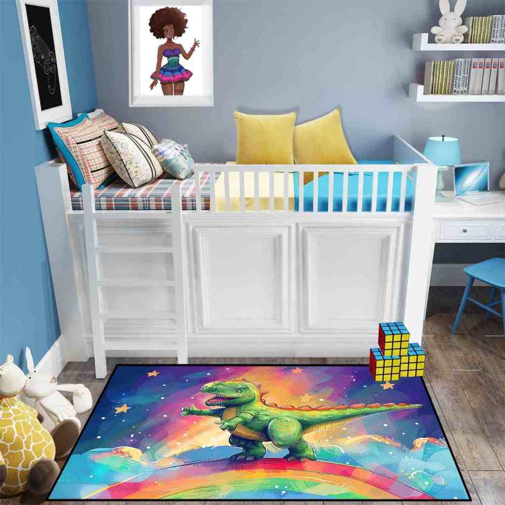 Prehistoric Galaxy Dinosaur Boys Bedroom Area Rug | CozyLil