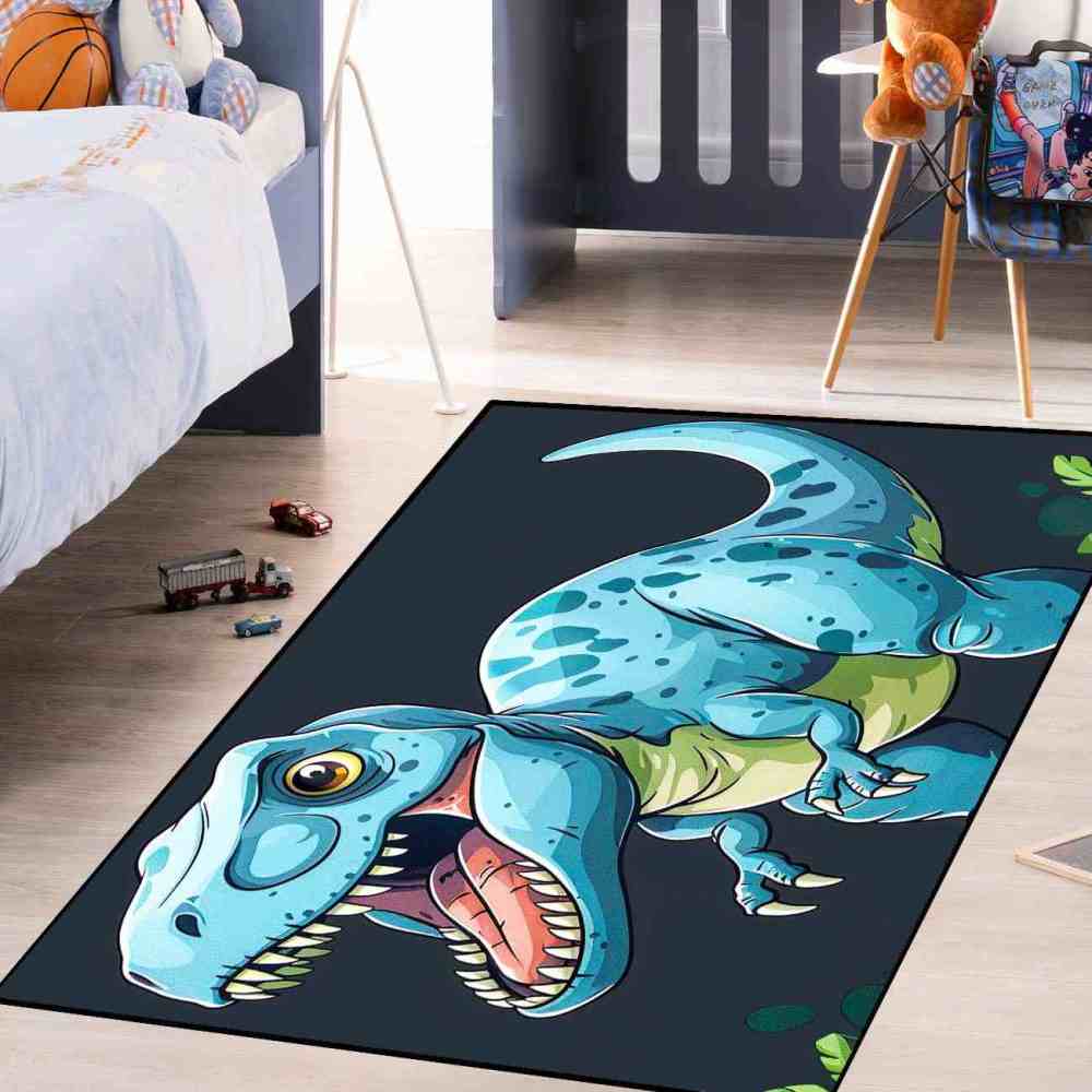 Roaring Blue Dinosaur Kids Room Area Rug | CozyLil