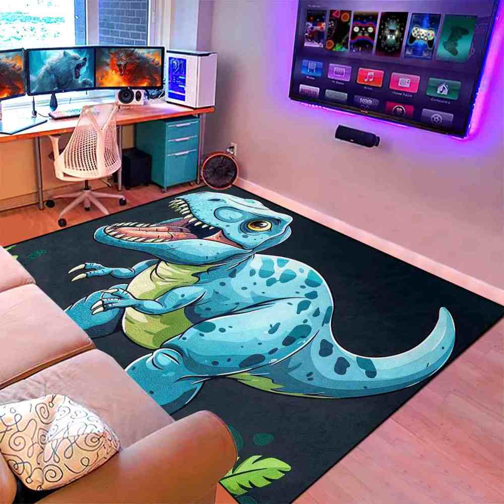 Roaring Blue Dinosaur Kids Room Area Rug | CozyLil