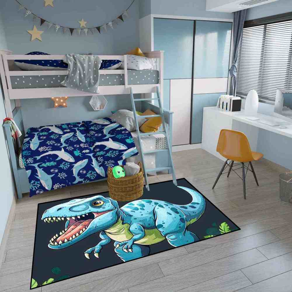 Roaring Blue Dinosaur Kids Room Area Rug | CozyLil