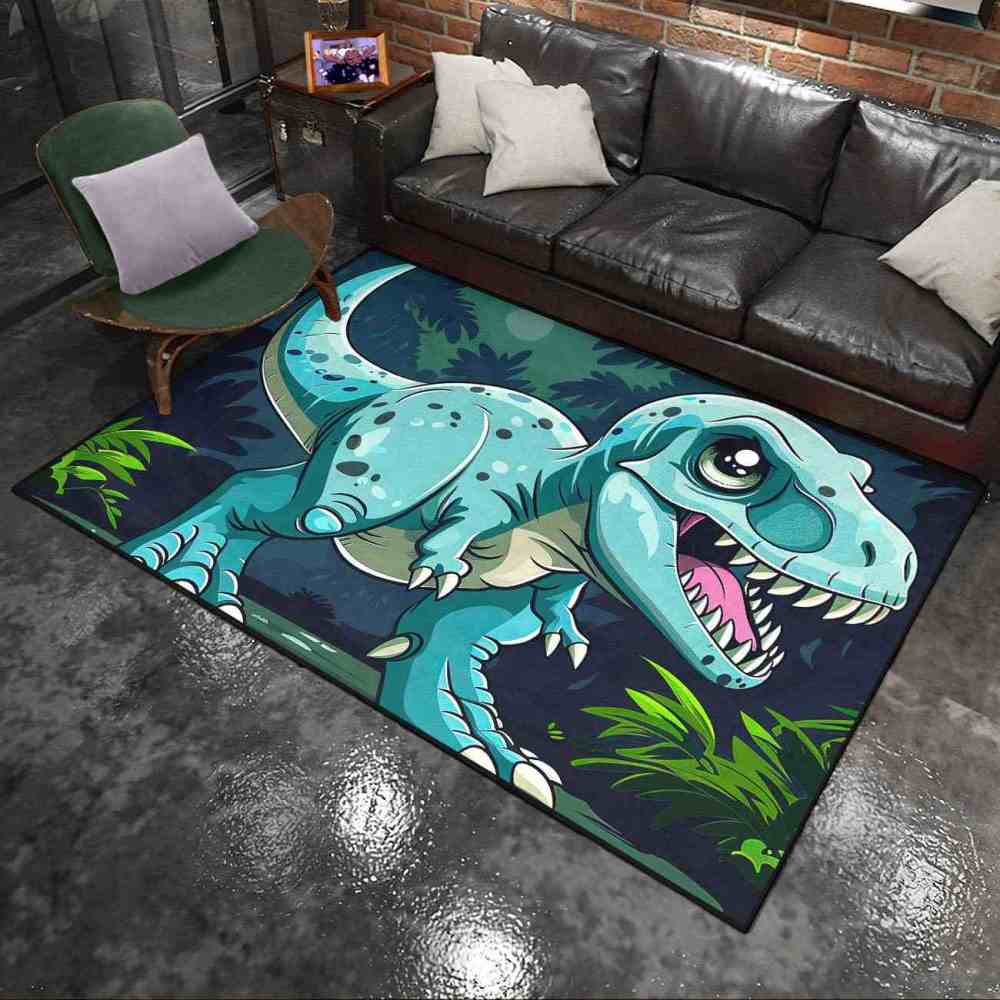 Tropical Jungle Blue Dinosaur Boys Playroom Rug | CozyLil