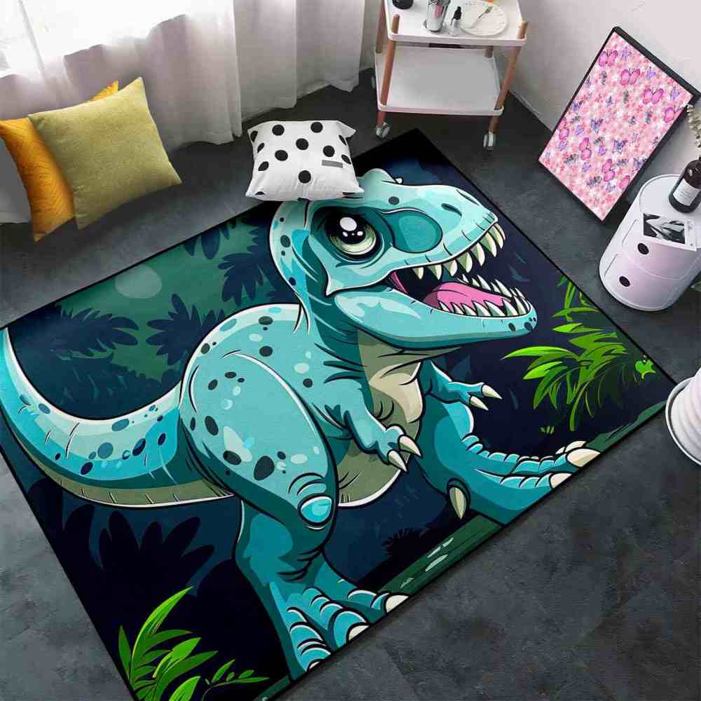 Tropical Jungle Blue Dinosaur Boys Playroom Rug | CozyLil