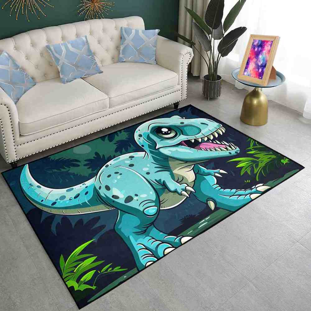 Tropical Jungle Blue Dinosaur Boys Playroom Rug | CozyLil