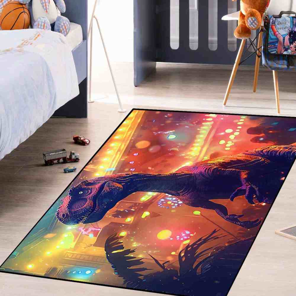 Urban Sunset Silhouette Dinosaur Bedroom Rug | CozyLil