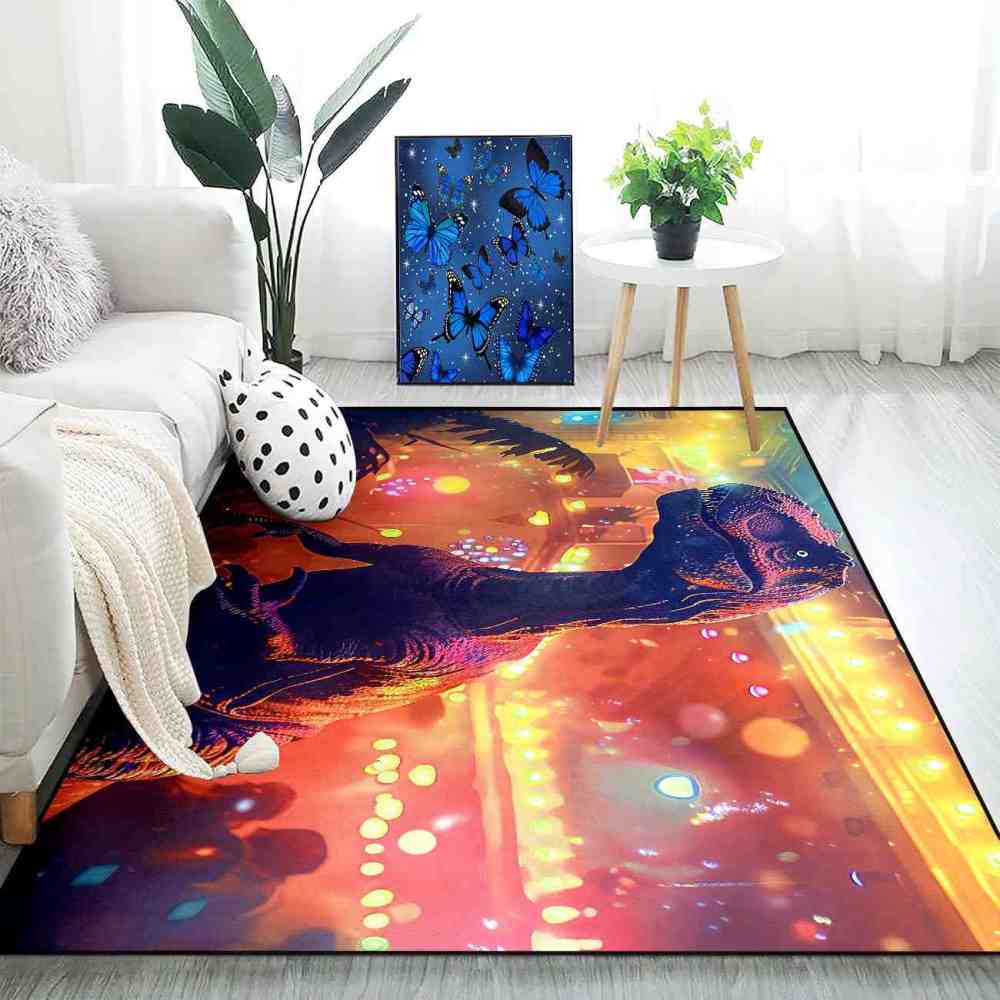Urban Sunset Silhouette Dinosaur Bedroom Rug | CozyLil