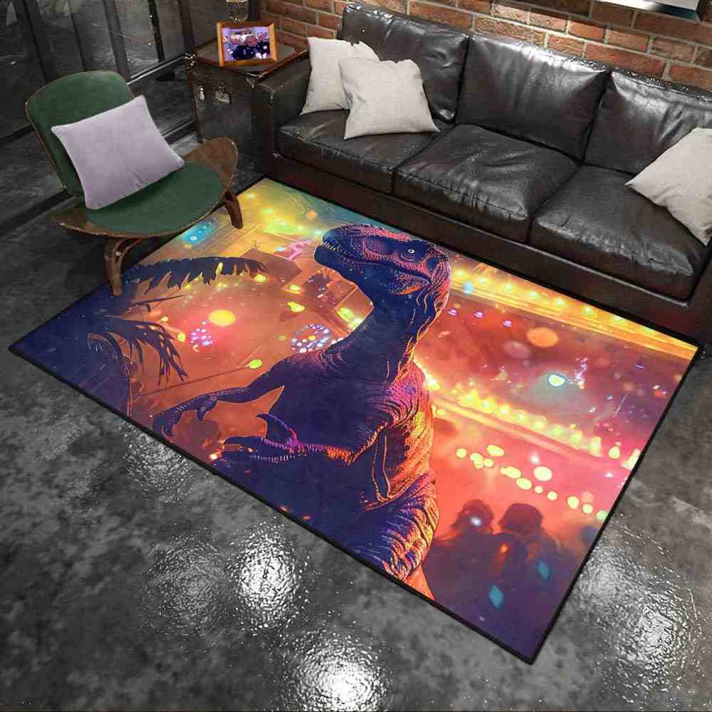 Urban Sunset Silhouette Dinosaur Bedroom Rug | CozyLil