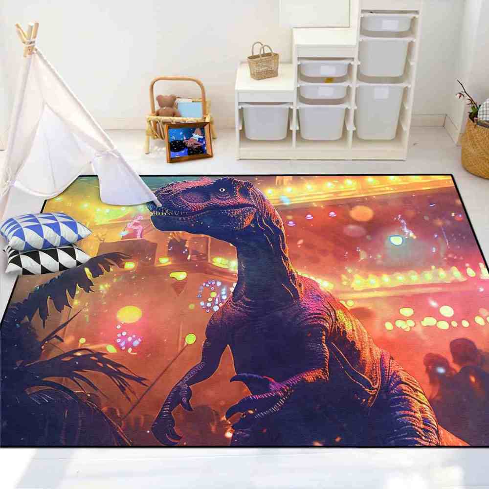 Urban Sunset Silhouette Dinosaur Bedroom Rug | CozyLil