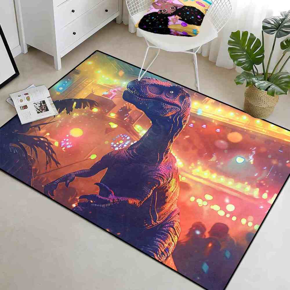 Urban Sunset Silhouette Dinosaur Bedroom Rug | CozyLil