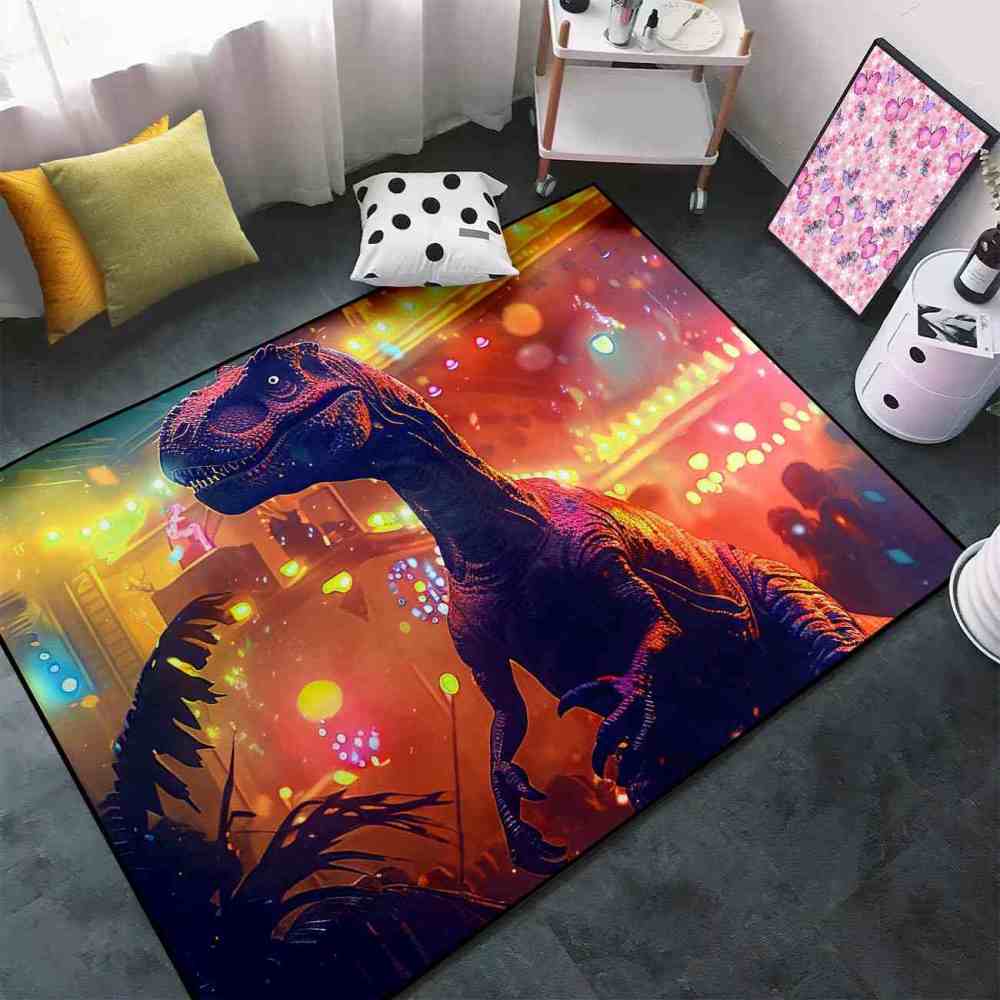 Urban Sunset Silhouette Dinosaur Bedroom Rug | CozyLil