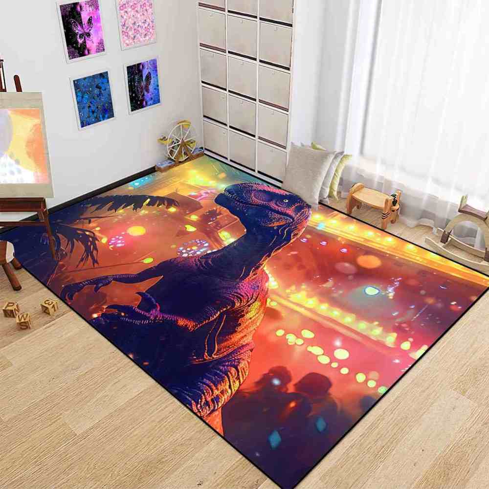 Urban Sunset Silhouette Dinosaur Bedroom Rug | CozyLil
