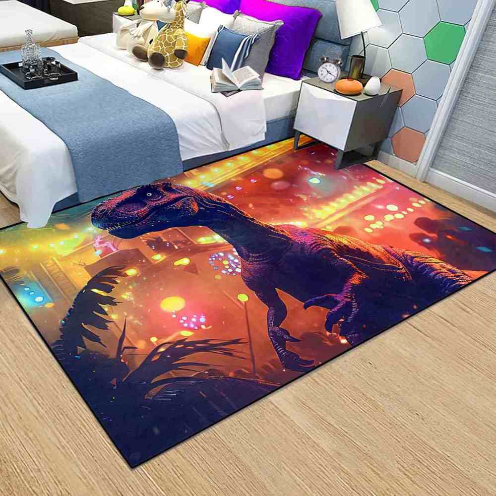 Urban Sunset Silhouette Dinosaur Bedroom Rug | CozyLil