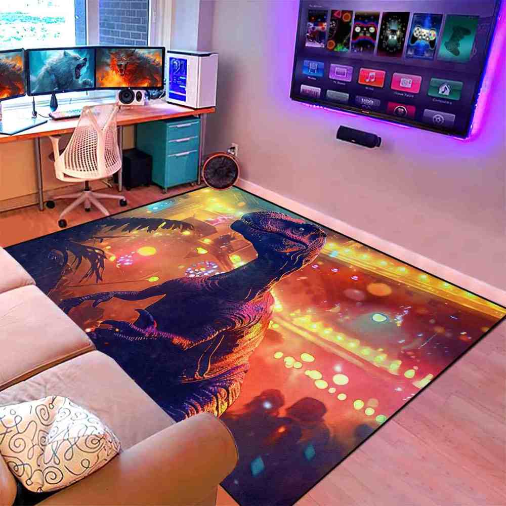 Urban Sunset Silhouette Dinosaur Bedroom Rug | CozyLil