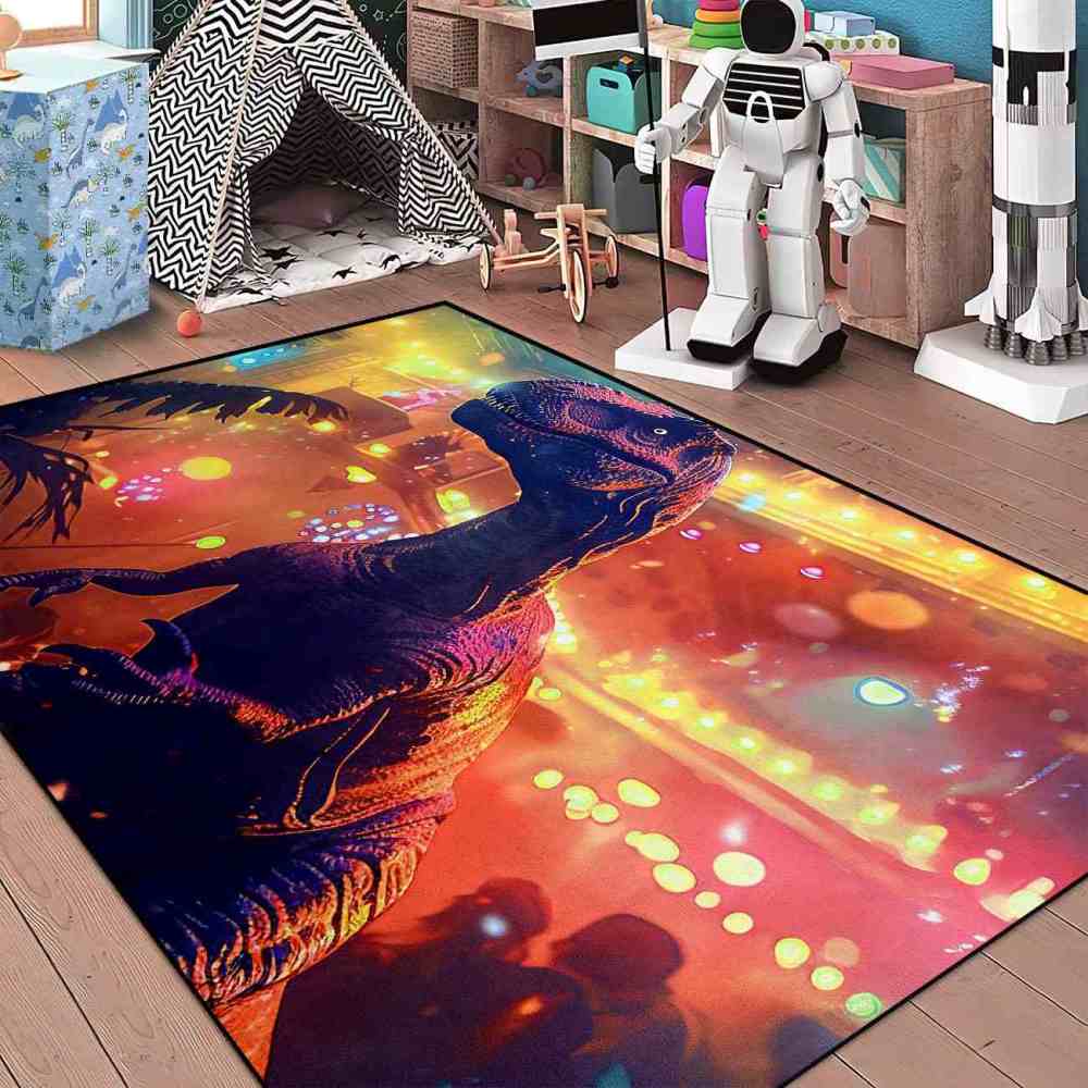 Urban Sunset Silhouette Dinosaur Bedroom Rug | CozyLil