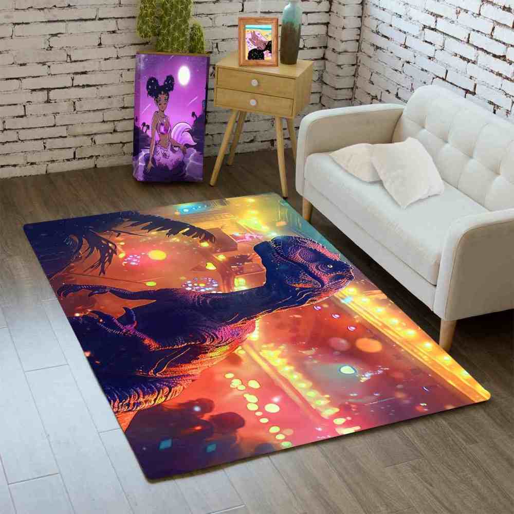 Urban Sunset Silhouette Dinosaur Bedroom Rug | CozyLil