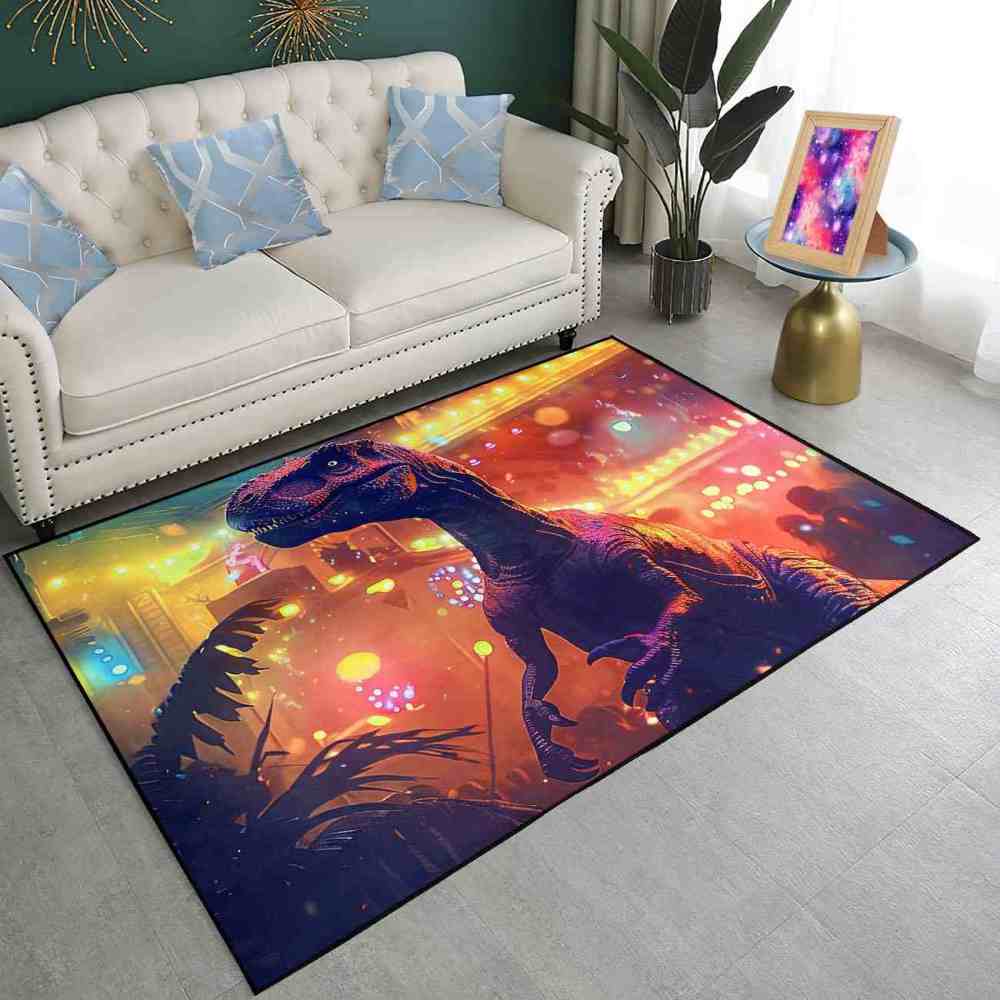 Urban Sunset Silhouette Dinosaur Bedroom Rug | CozyLil