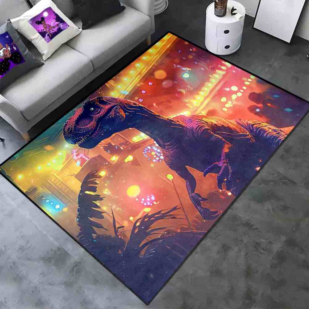 Urban Sunset Silhouette Dinosaur Bedroom Rug | CozyLil