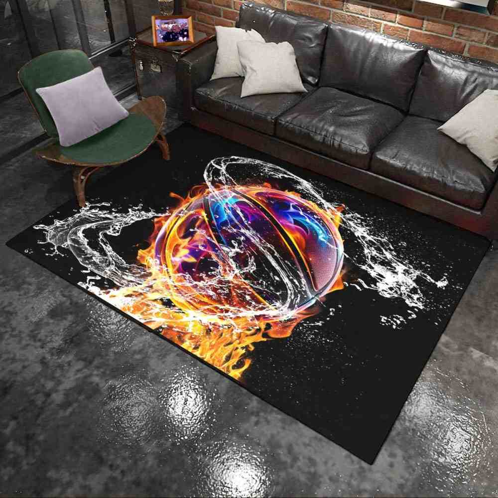 Fire and Water Splash Basketball Boys Playroom Area Rug | CozyLil