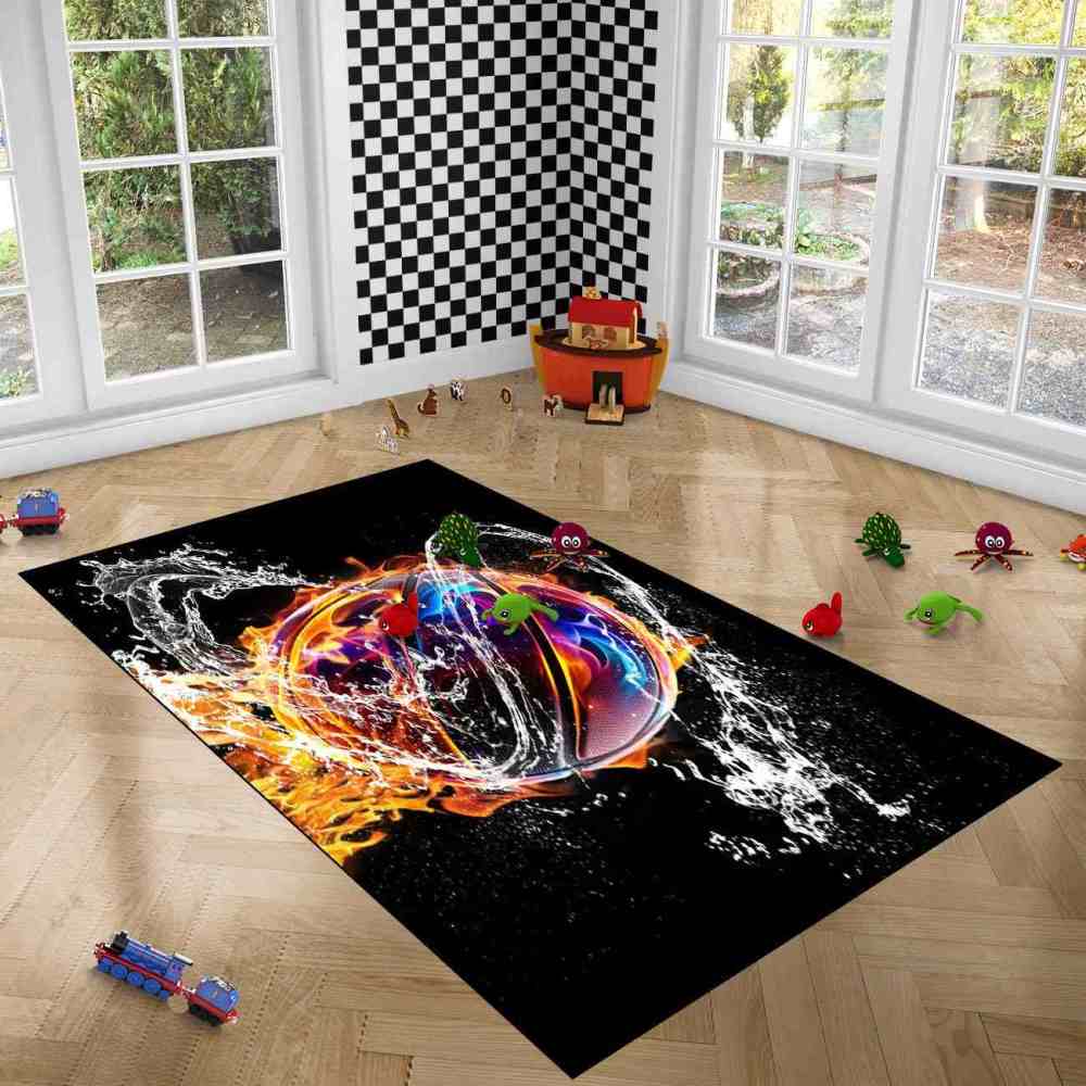 Fire and Water Splash Basketball Boys Playroom Area Rug | CozyLil