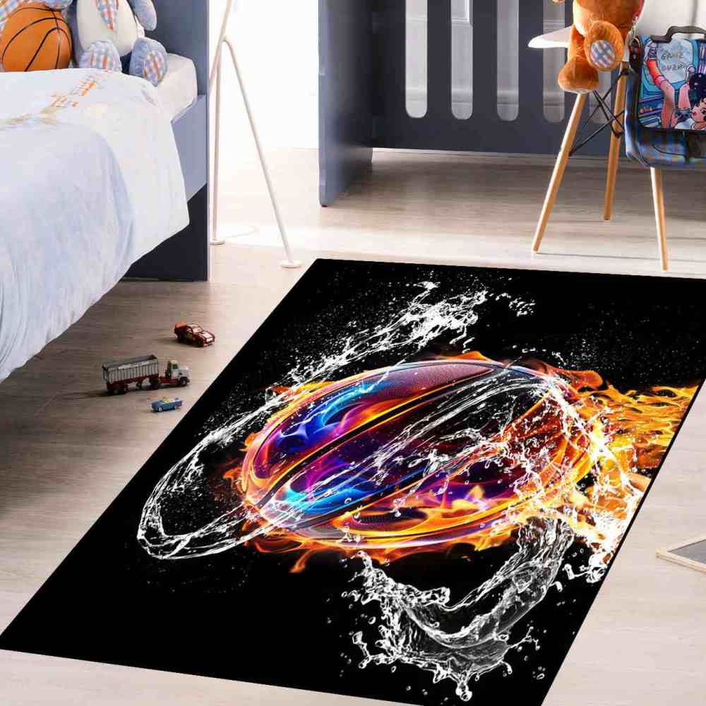 Fire and Water Splash Basketball Boys Playroom Area Rug | CozyLil