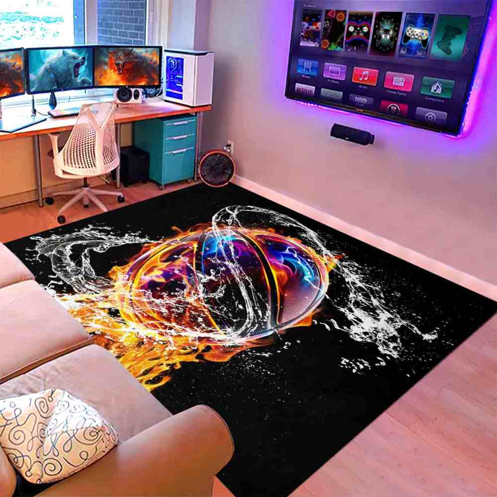 Fire and Water Splash Basketball Boys Playroom Area Rug | CozyLil