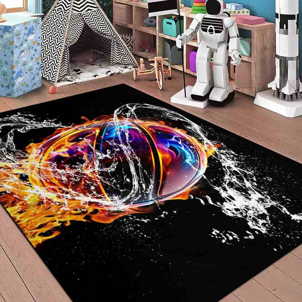 Fire and Water Splash Basketball Boys Playroom Area Rug | CozyLil