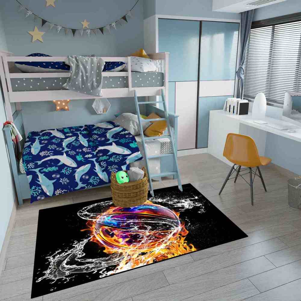 Fire and Water Splash Basketball Boys Playroom Area Rug | CozyLil