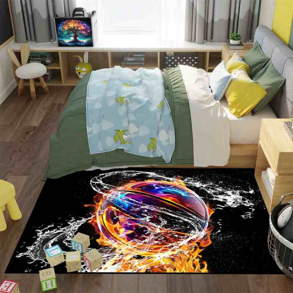Fire and Water Splash Basketball Boys Playroom Area Rug | CozyLil