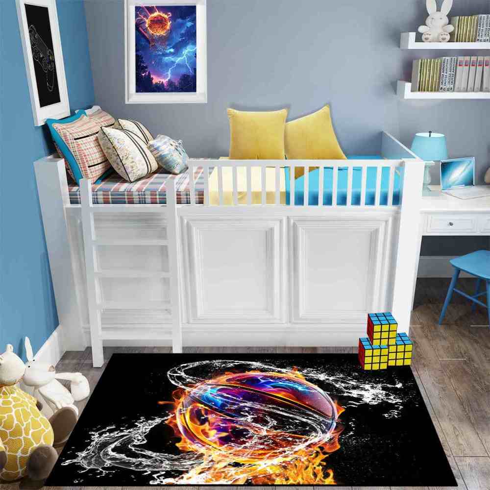 Fire and Water Splash Basketball Boys Playroom Area Rug | CozyLil