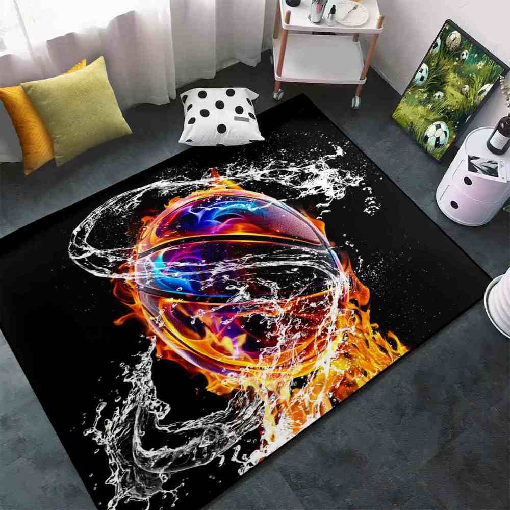 Fire and Water Splash Basketball Boys Playroom Area Rug | CozyLil