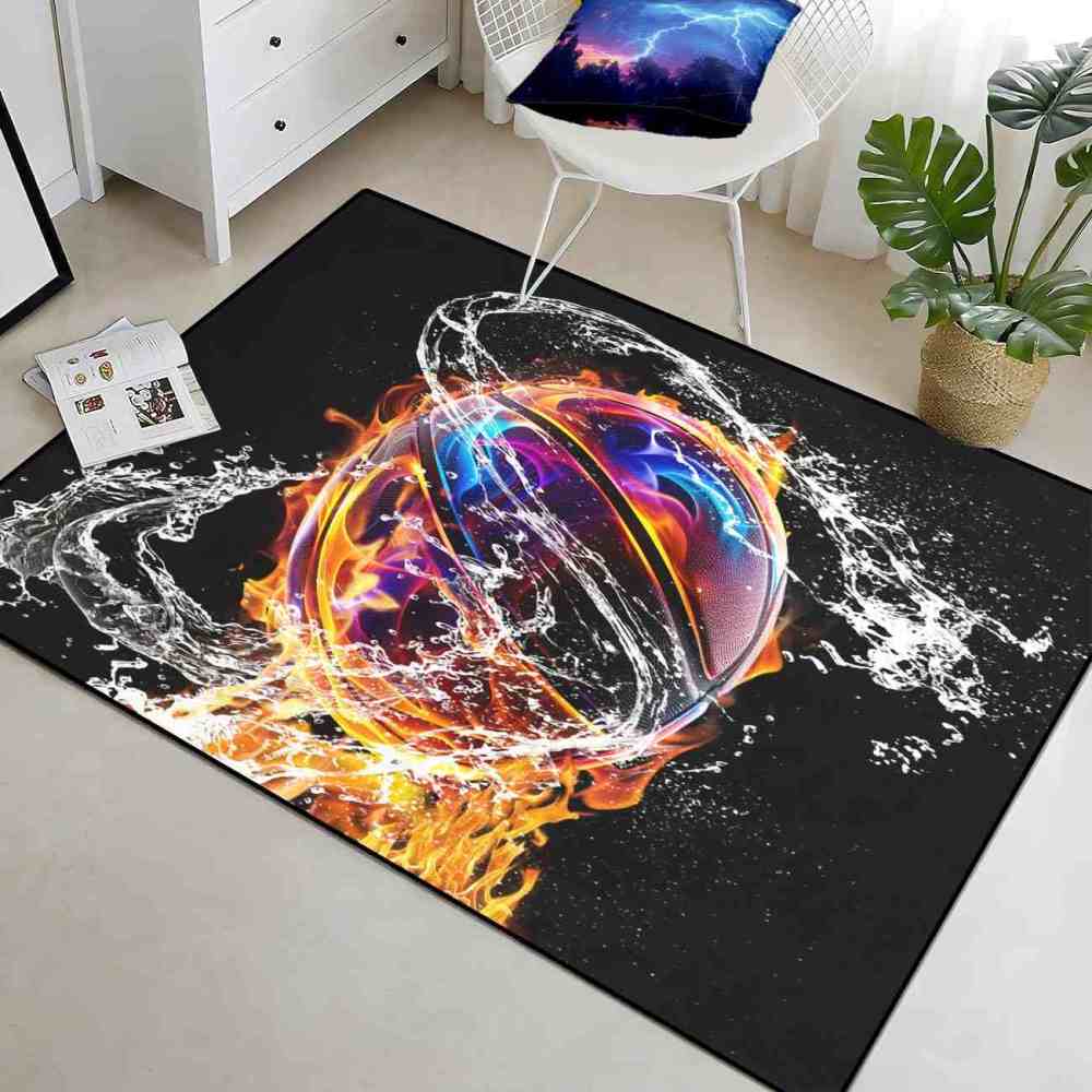 Fire and Water Splash Basketball Boys Playroom Area Rug | CozyLil