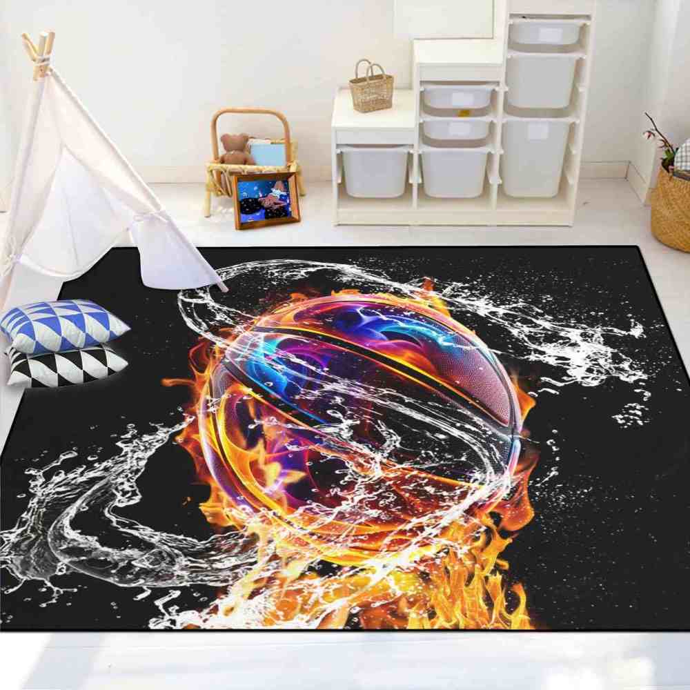 Fire and Water Splash Basketball Boys Playroom Area Rug | CozyLil