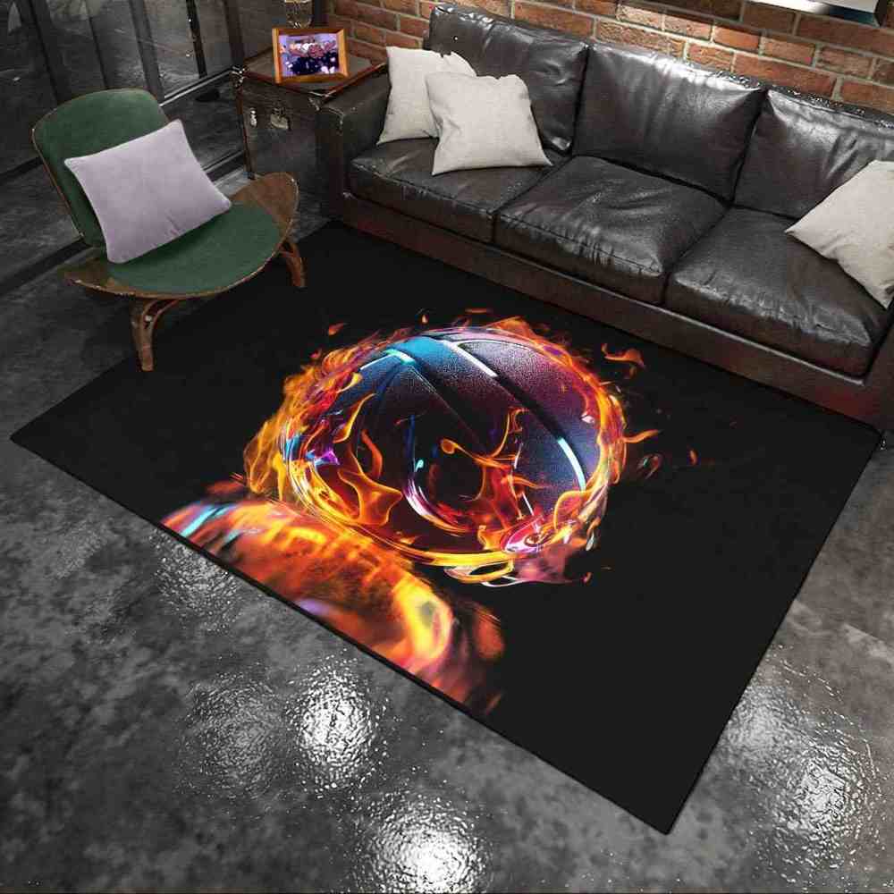 Flaming Purple Blue Basketball Teen Boys Bedroom Rug | CozyLil