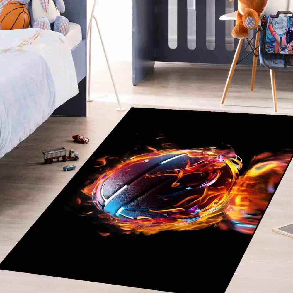 Flaming Purple Blue Basketball Teen Boys Bedroom Rug | CozyLil