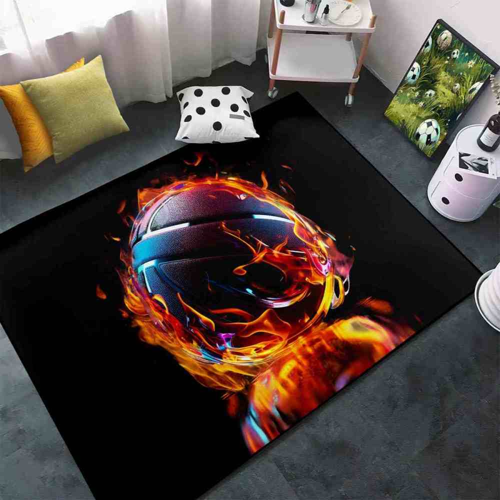 Flaming Purple Blue Basketball Teen Boys Bedroom Rug | CozyLil