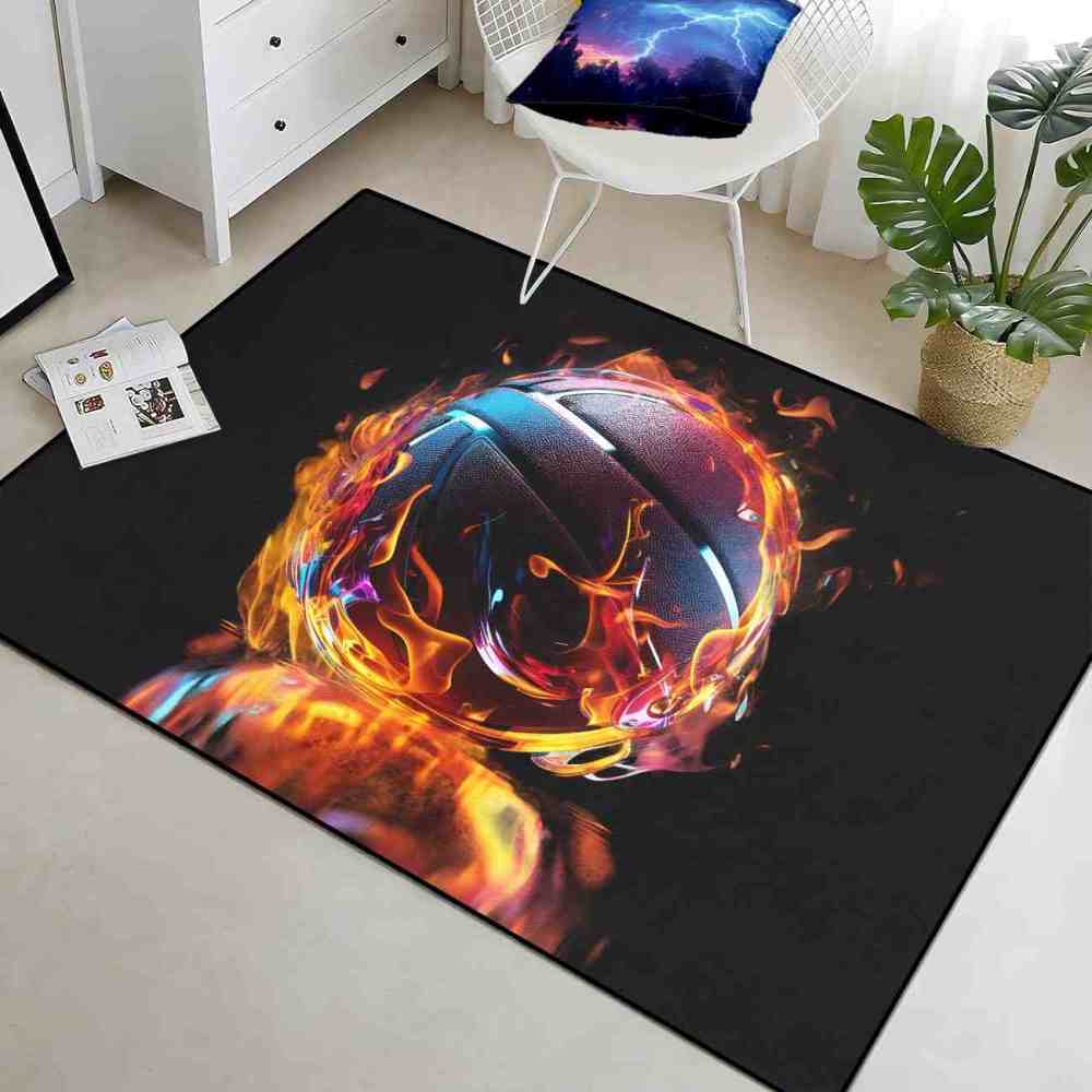 Flaming Purple Blue Basketball Teen Boys Bedroom Rug | CozyLil