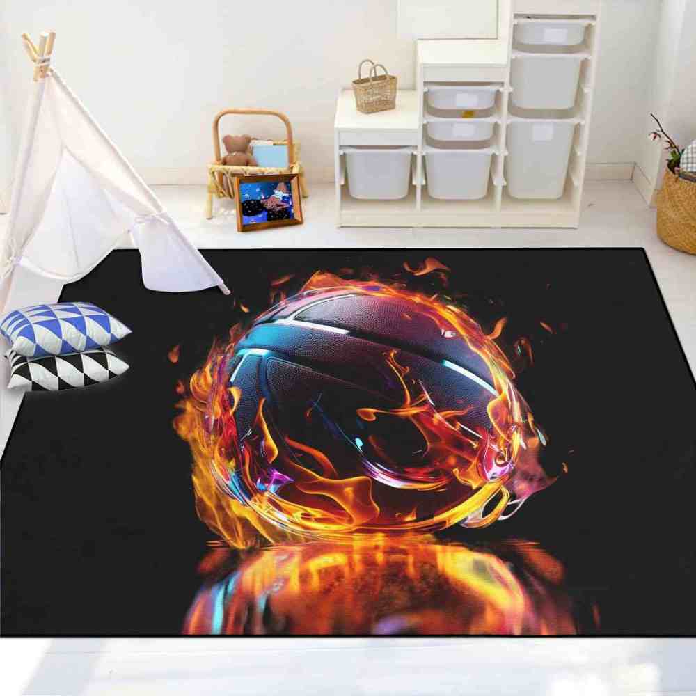 Flaming Purple Blue Basketball Teen Boys Bedroom Rug | CozyLil