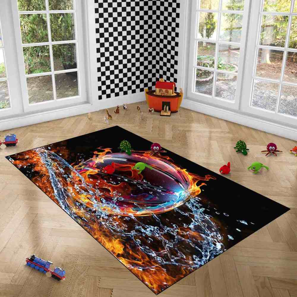 Spiral Water Fire Basketball Kids Playroom Area Rug | CozyLil