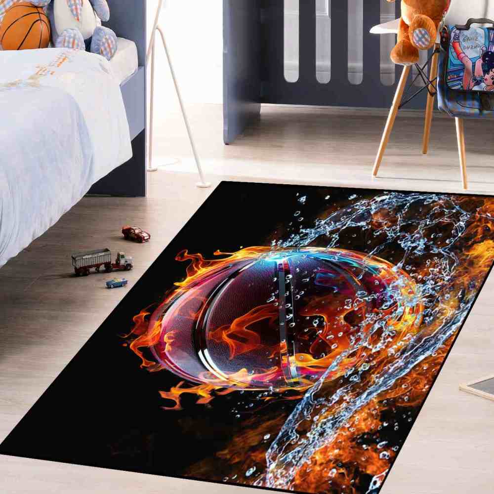 Spiral Water Fire Basketball Kids Playroom Area Rug | CozyLil