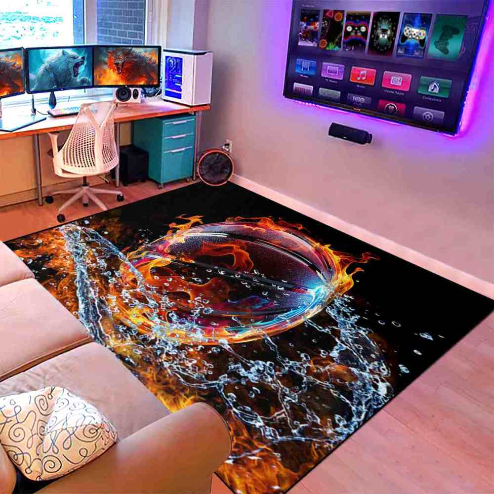Spiral Water Fire Basketball Kids Playroom Area Rug | CozyLil