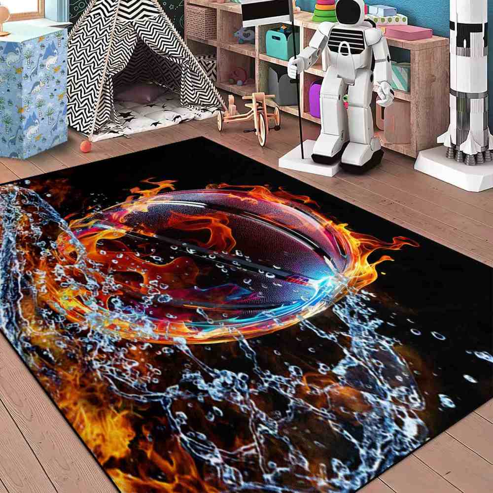 Spiral Water Fire Basketball Kids Playroom Area Rug | CozyLil