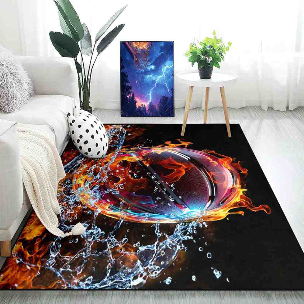 Spiral Water Fire Basketball Kids Playroom Area Rug | CozyLil