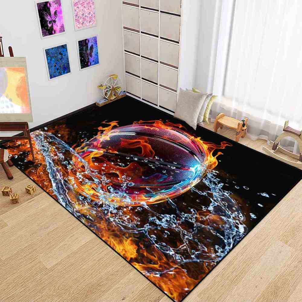 Spiral Water Fire Basketball Kids Playroom Area Rug | CozyLil