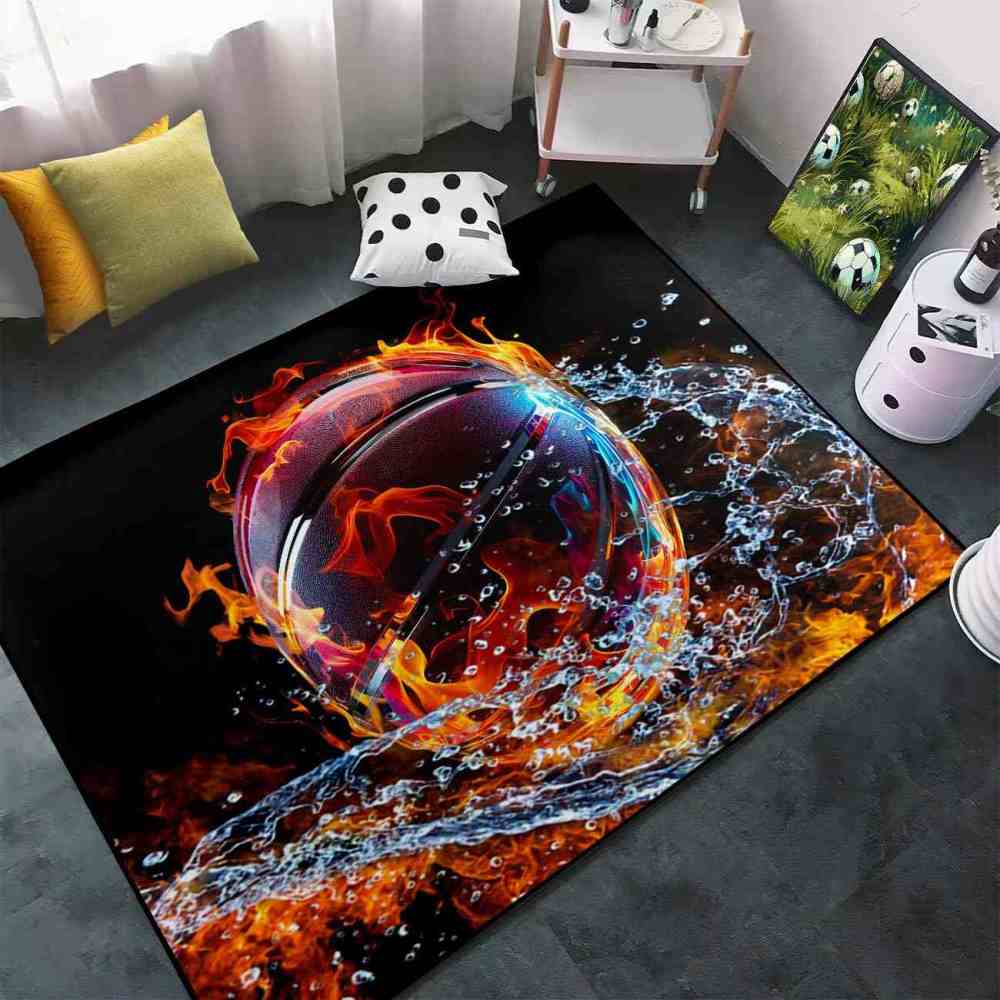 Spiral Water Fire Basketball Kids Playroom Area Rug | CozyLil