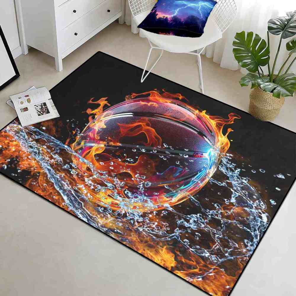 Spiral Water Fire Basketball Kids Playroom Area Rug | CozyLil