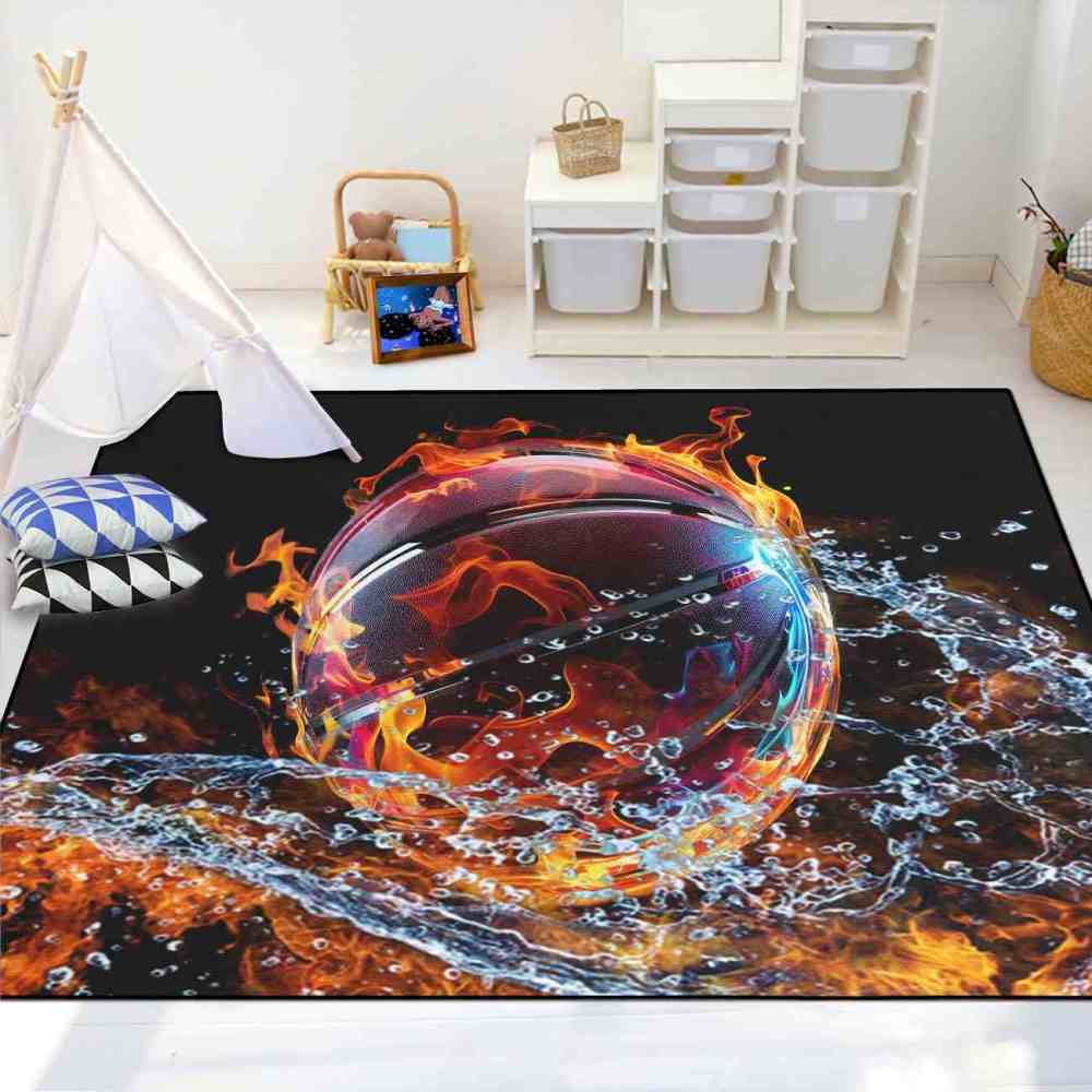 Spiral Water Fire Basketball Kids Playroom Area Rug | CozyLil